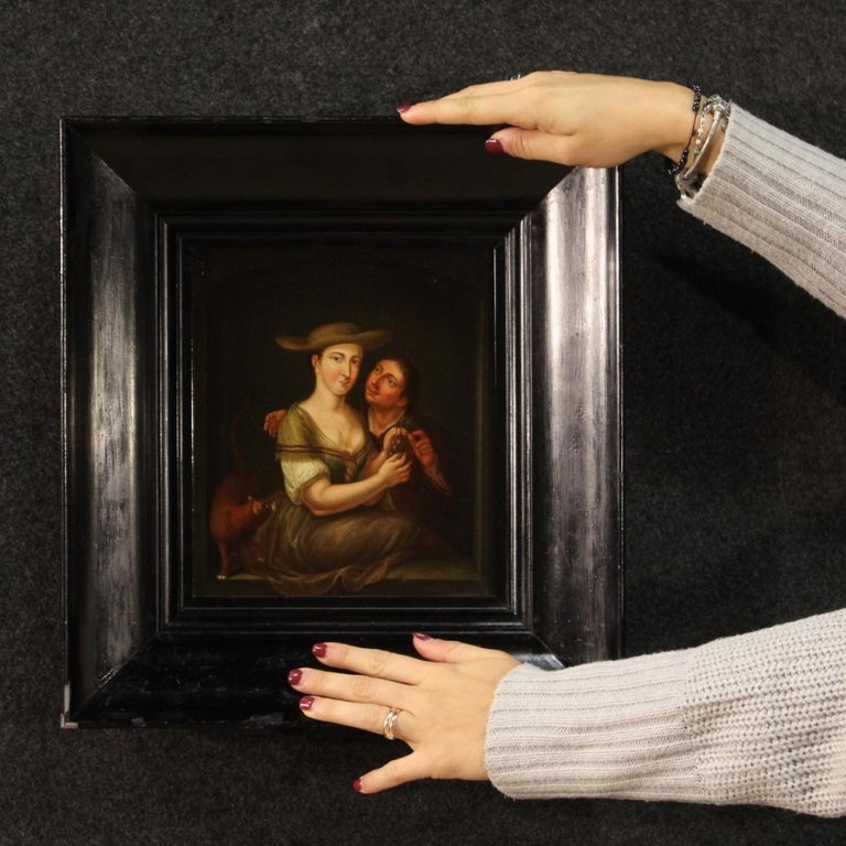 18th Century Oil on Oak Panel Flemish Antique Genre Scene Painting ...