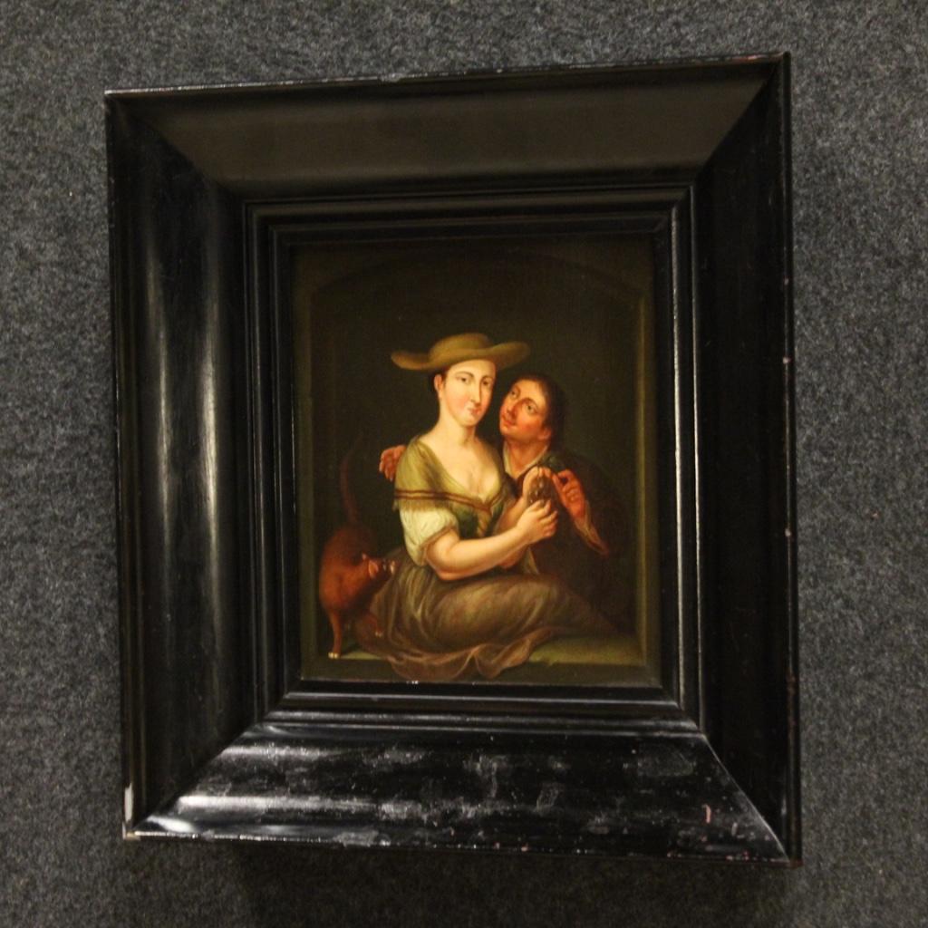 18th Century Oil on Oak Panel Flemish Antique Genre Scene Painting, 1770 For Sale 5