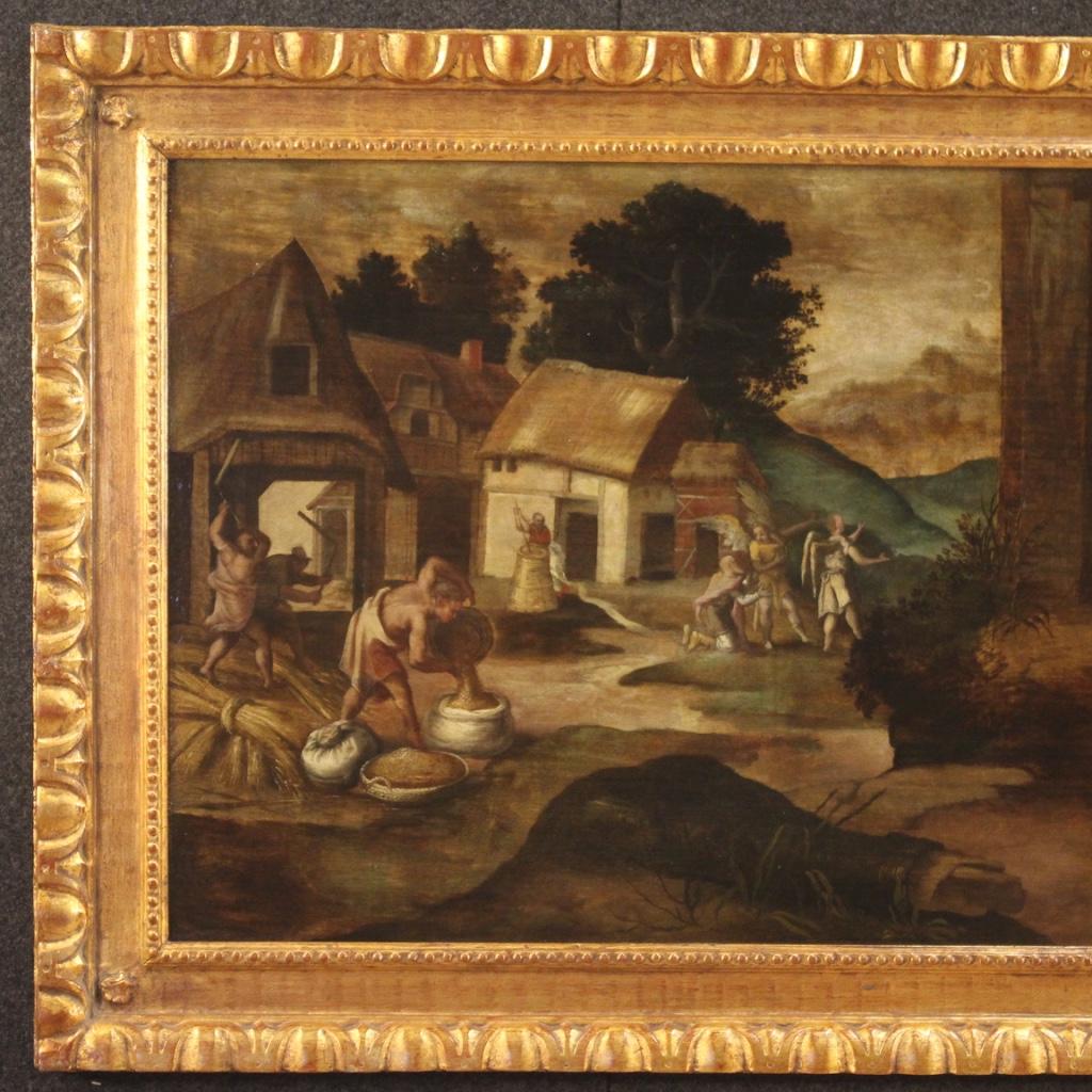 Belgian 18th Century Oil on Oak Panel Flemish Painting Abraham and the Three Angels