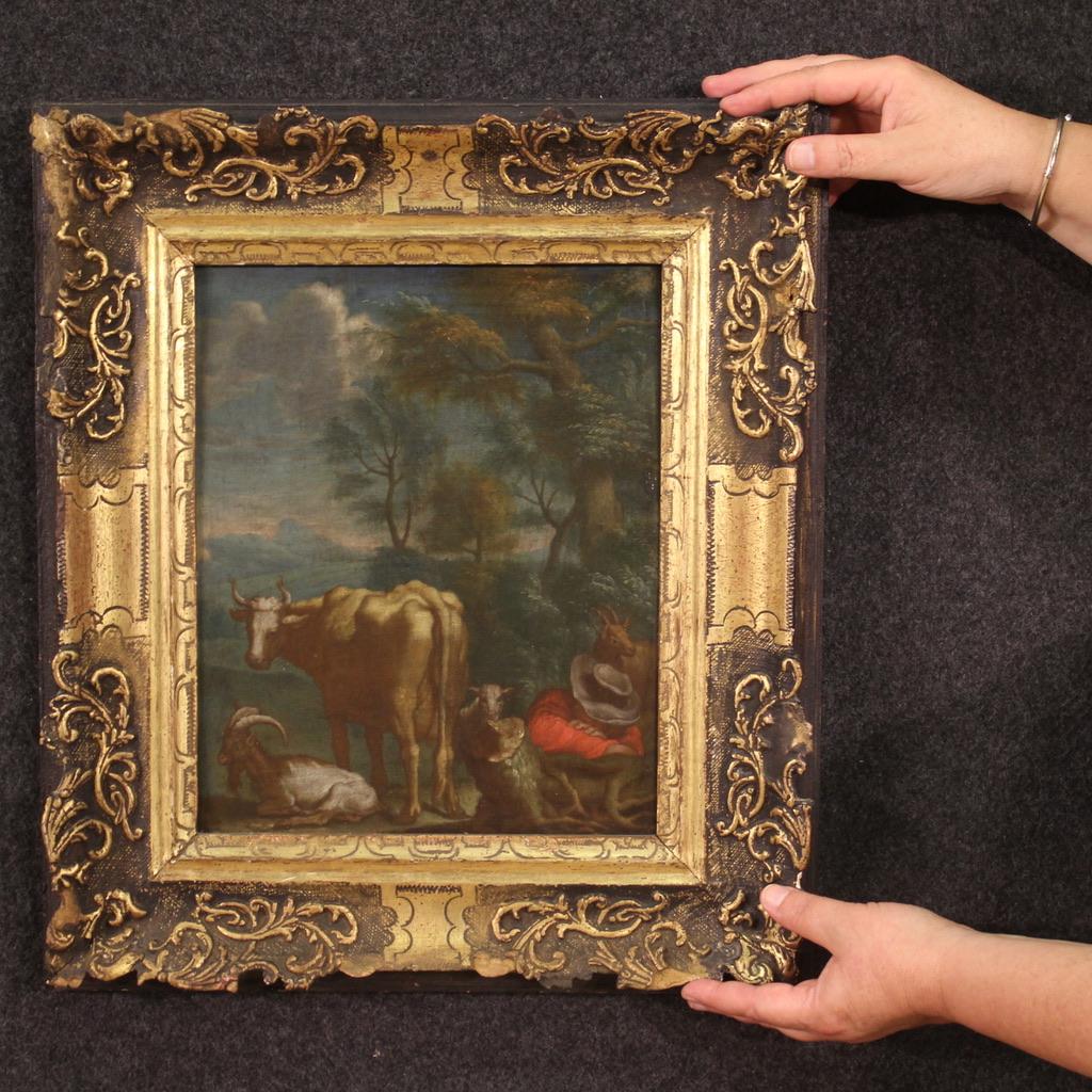 18th Century Oil On Panel Antique Flemish Landscape Painting, 1750 For Sale 4