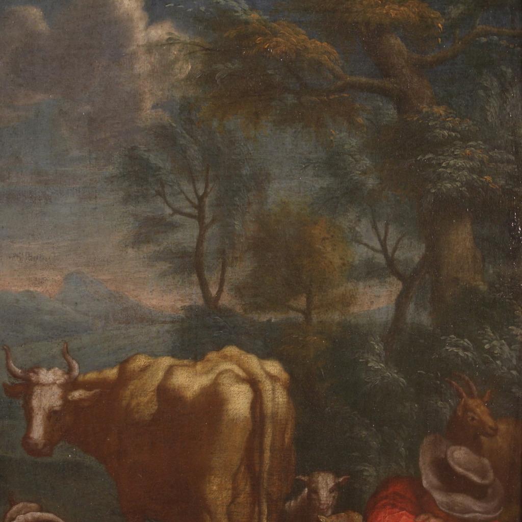18th Century Oil On Panel Antique Flemish Landscape Painting, 1750 For Sale 7