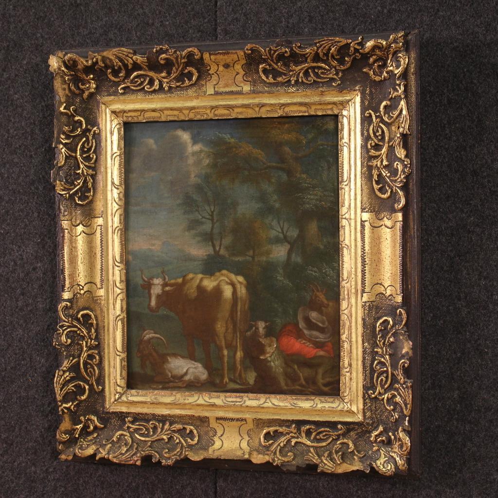 18th Century Oil On Panel Antique Flemish Landscape Painting, 1750 In Good Condition For Sale In Vicoforte, Piedmont