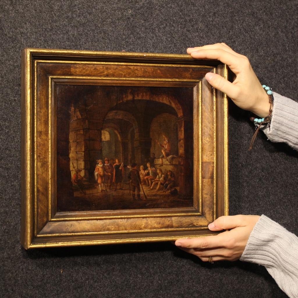 18th Century Oil on Panel Antique Flemish Signed Painting Interior Scene, 1780 5