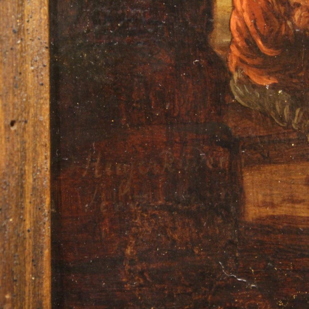 18th Century Oil on Panel Antique Flemish Signed Painting Interior Scene, 1780 6