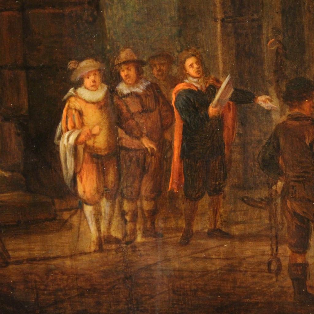 Belgian 18th Century Oil on Panel Antique Flemish Signed Painting Interior Scene, 1780