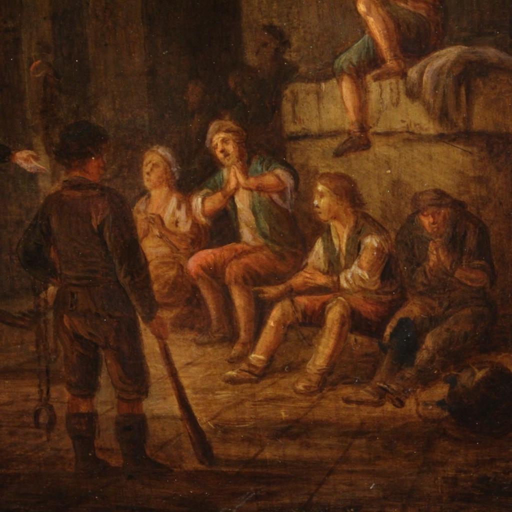 18th Century Oil on Panel Antique Flemish Signed Painting Interior Scene, 1780 In Good Condition In Vicoforte, Piedmont