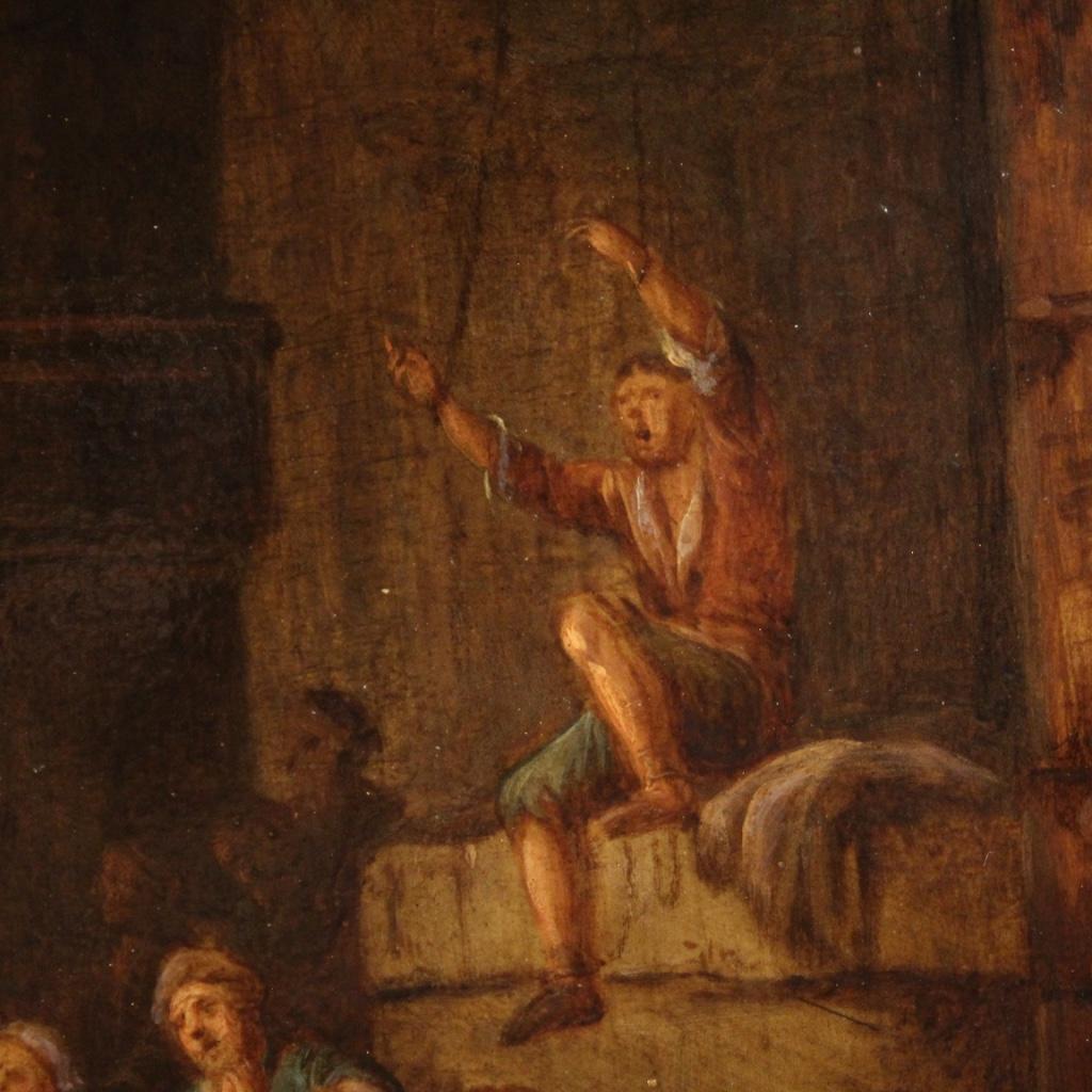 18th Century Oil on Panel Antique Flemish Signed Painting Interior Scene, 1780 1