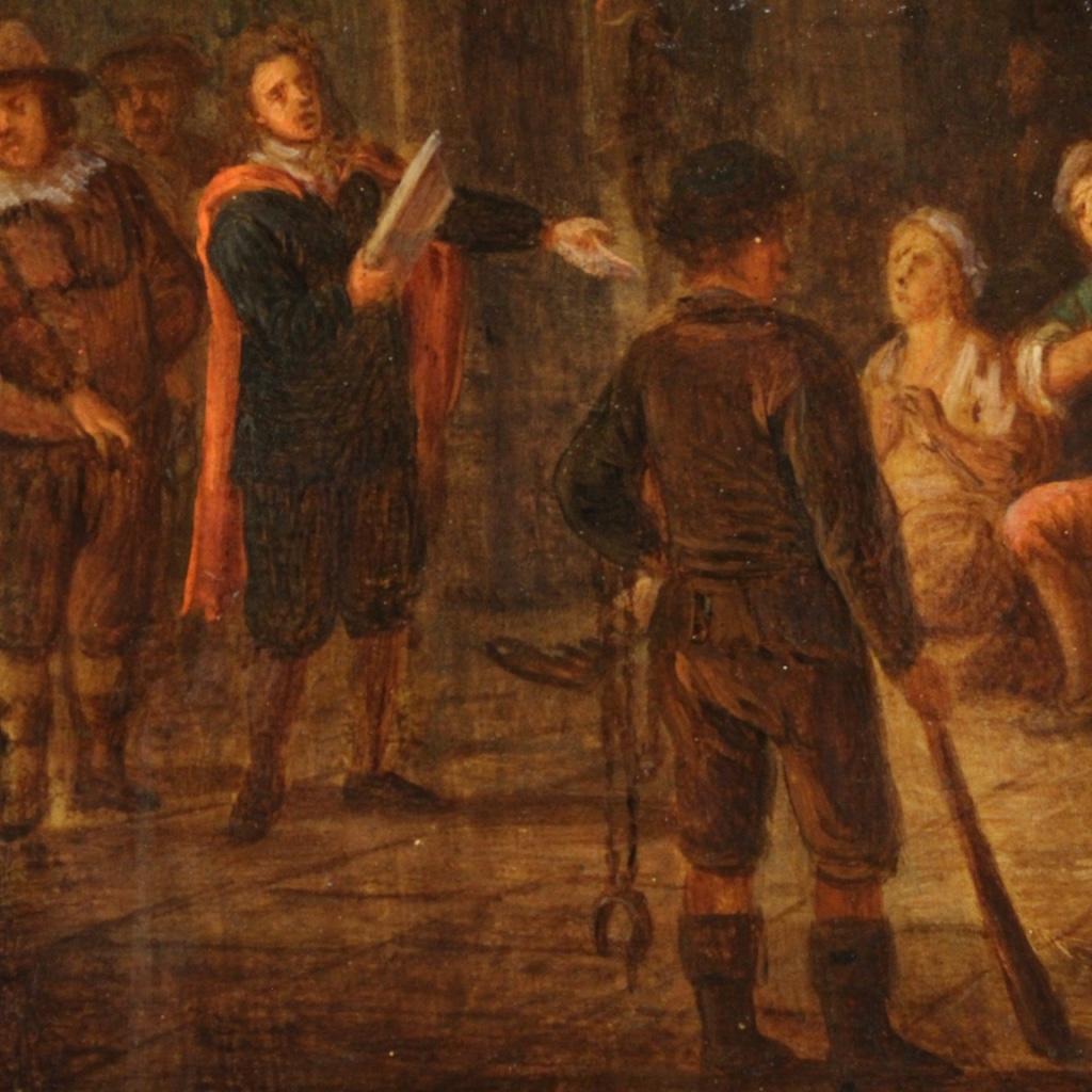 18th Century Oil on Panel Antique Flemish Signed Painting Interior Scene, 1780 2