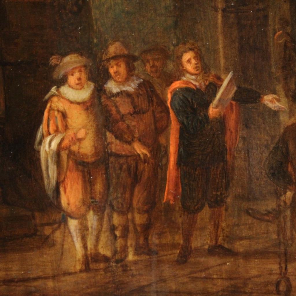 18th Century Oil on Panel Antique Flemish Signed Painting Interior Scene, 1780 3