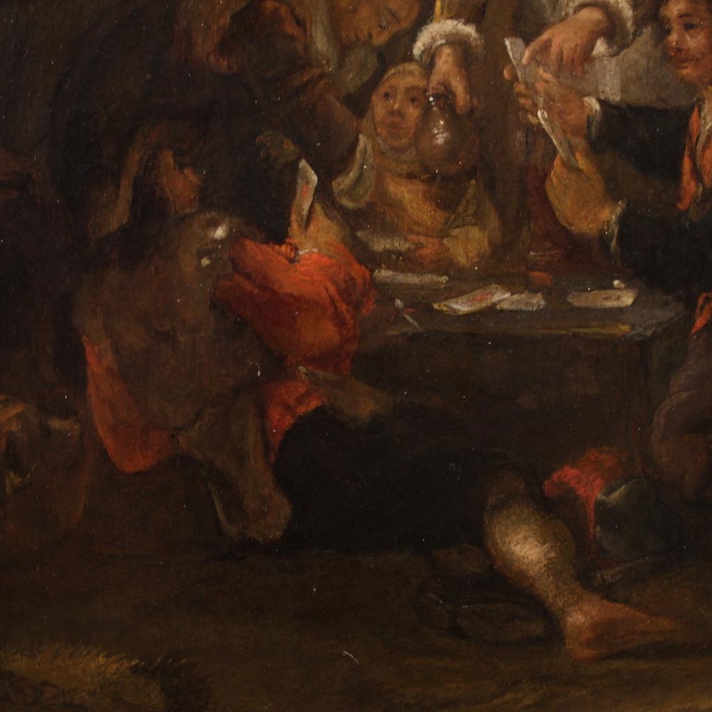 siglo XVIII Óleo sobre tabla Pintura flamenca antigua Jugadores de cartas, 1750 en venta 5