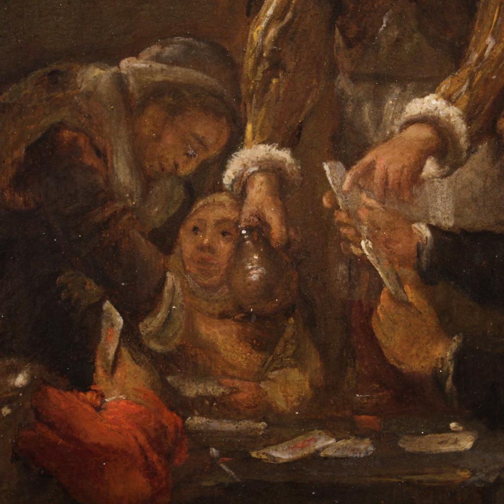 siglo XVIII Óleo sobre tabla Pintura flamenca antigua Jugadores de cartas, 1750 en venta 7