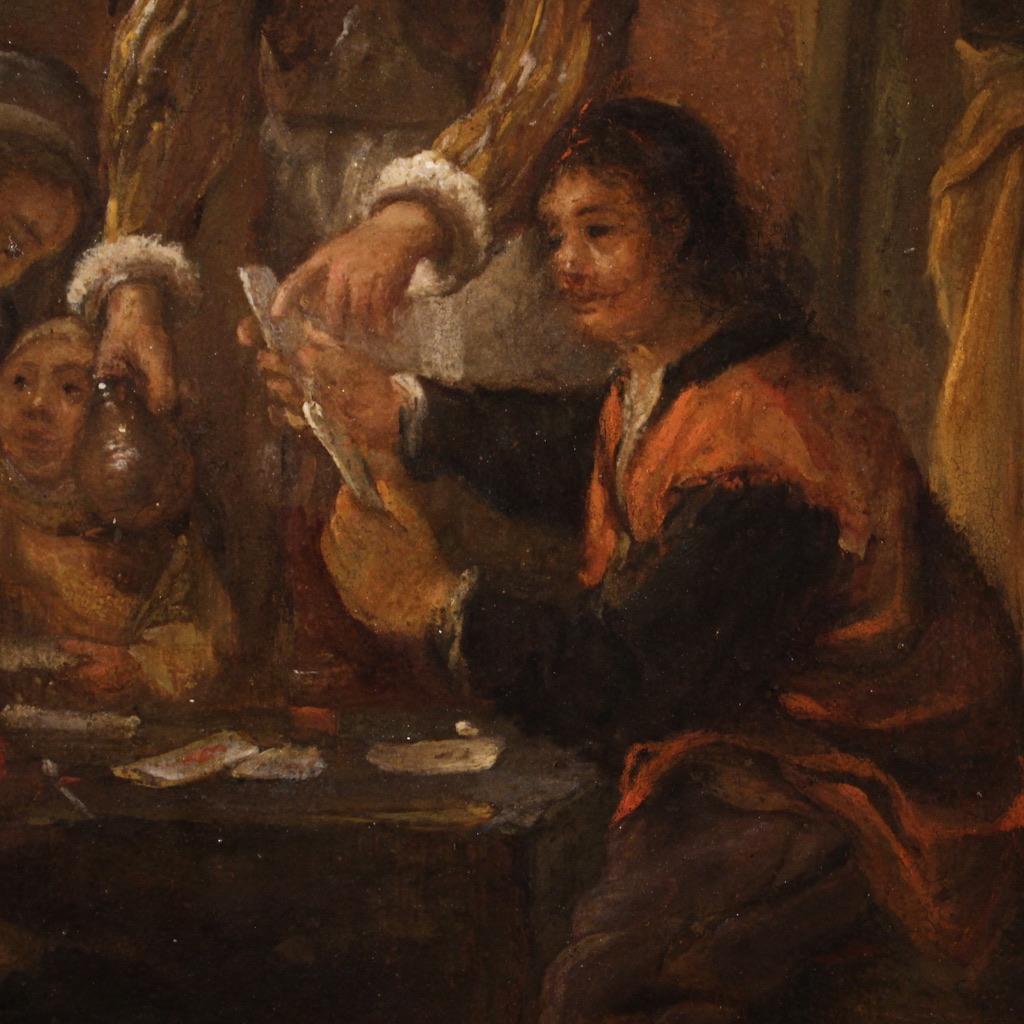 siglo XVIII Óleo sobre tabla Pintura flamenca antigua Jugadores de cartas, 1750 en venta 1