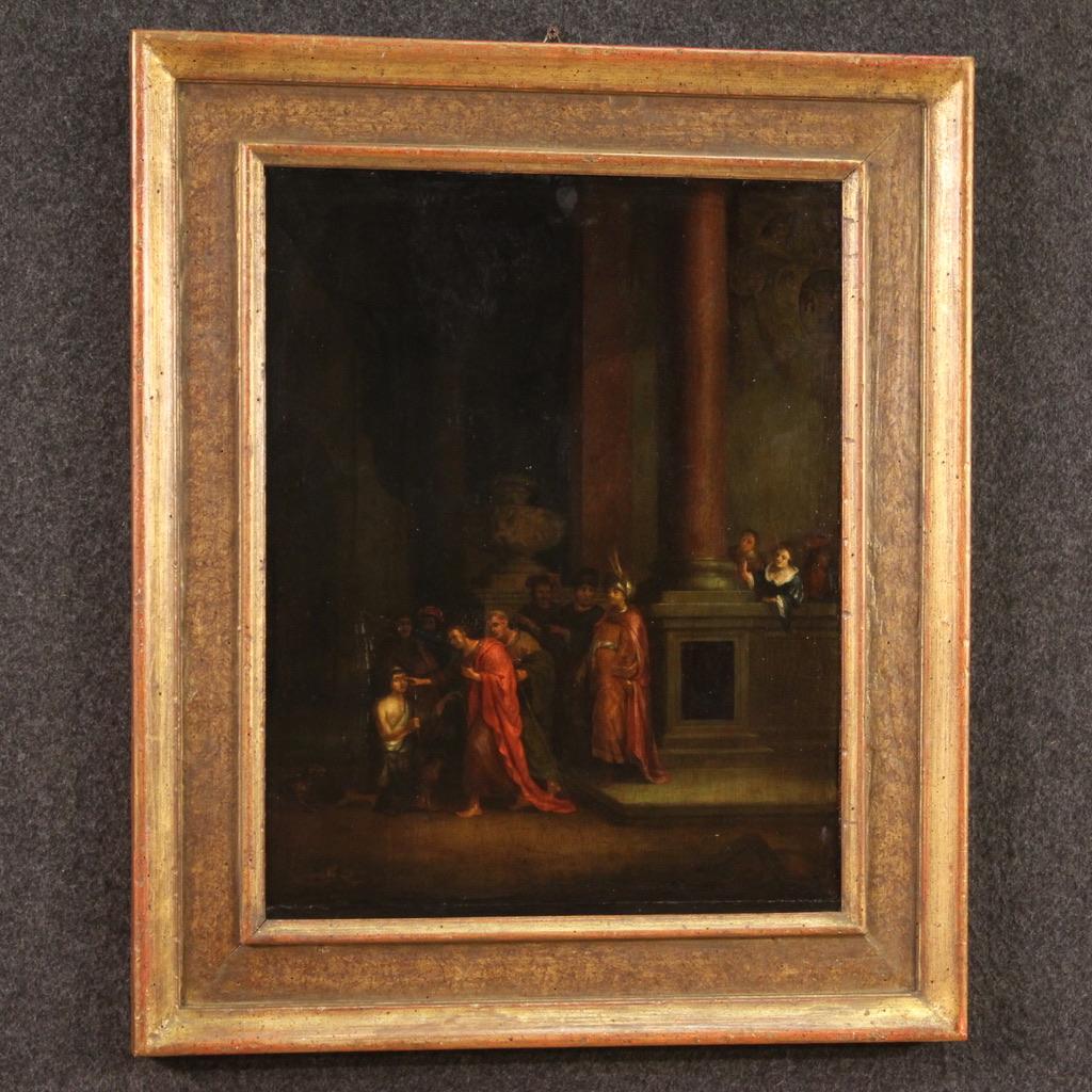 18th Century Oil on Panel Flemish Antique Painting the Healing of the Blind Man 5