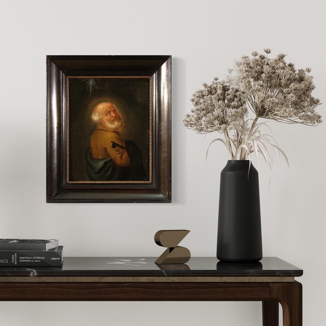 18th Century Oil on Panel Flemish Antique Religious Painting Saint Peter, 1780 4