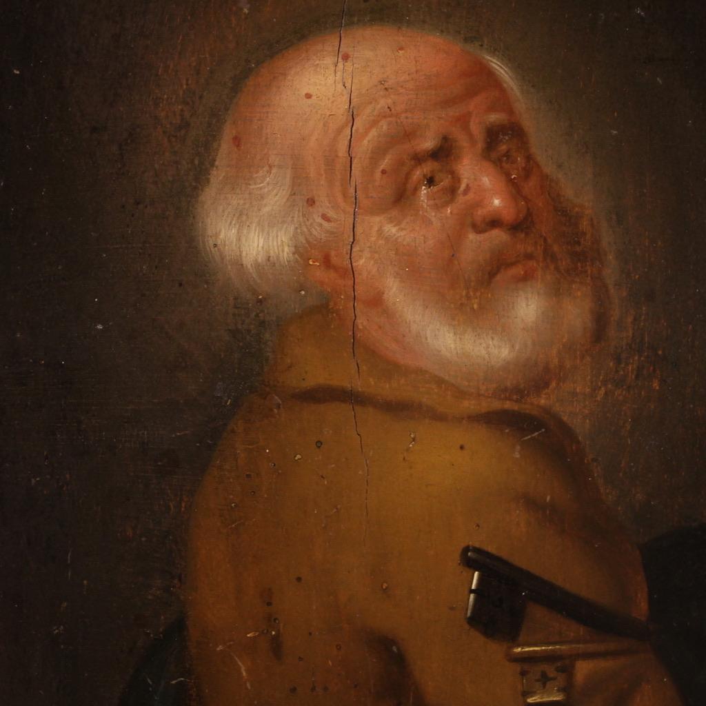 Dutch 18th Century Oil on Panel Flemish Antique Religious Painting Saint Peter, 1780 For Sale