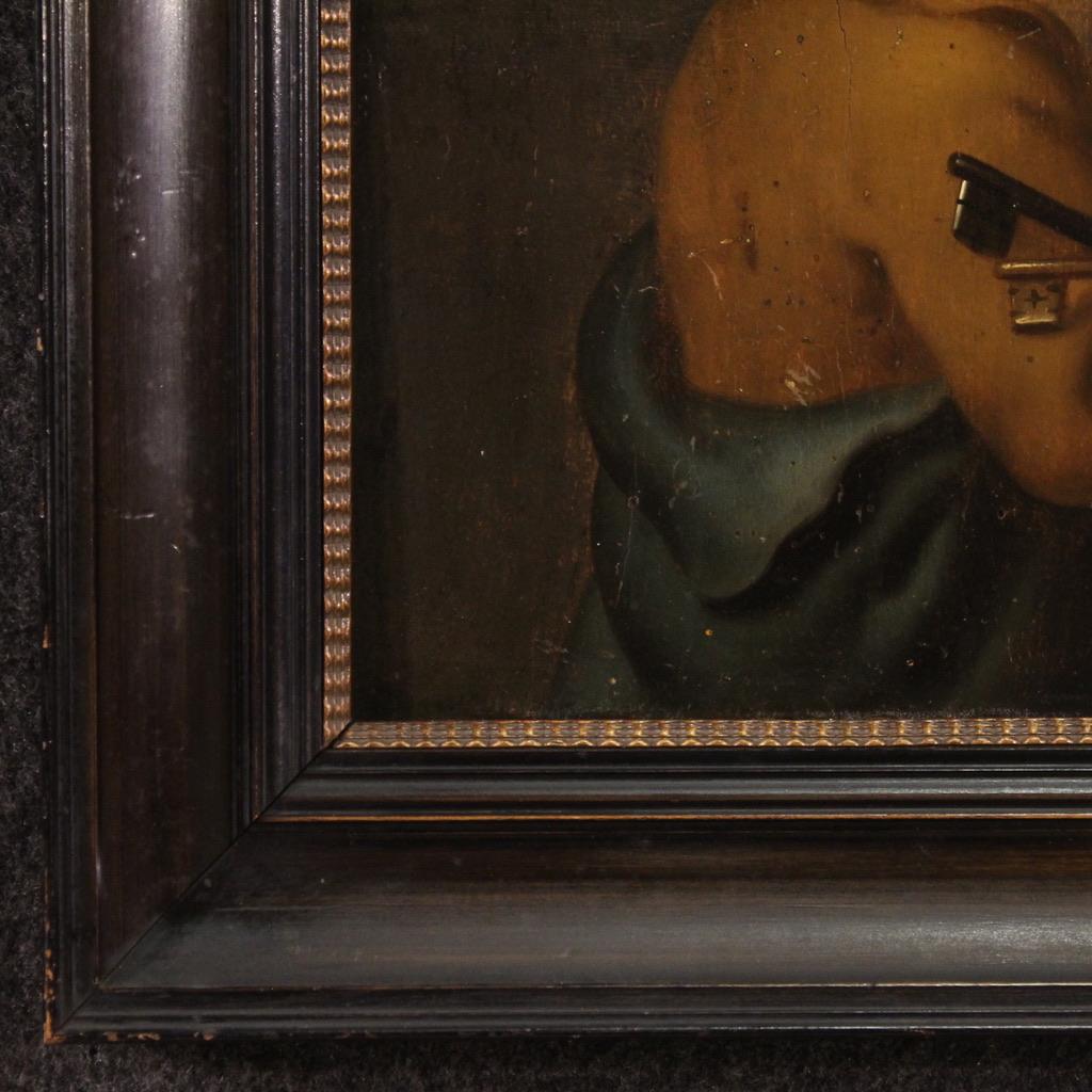 18th Century Oil on Panel Flemish Antique Religious Painting Saint Peter, 1780 In Good Condition In Vicoforte, Piedmont