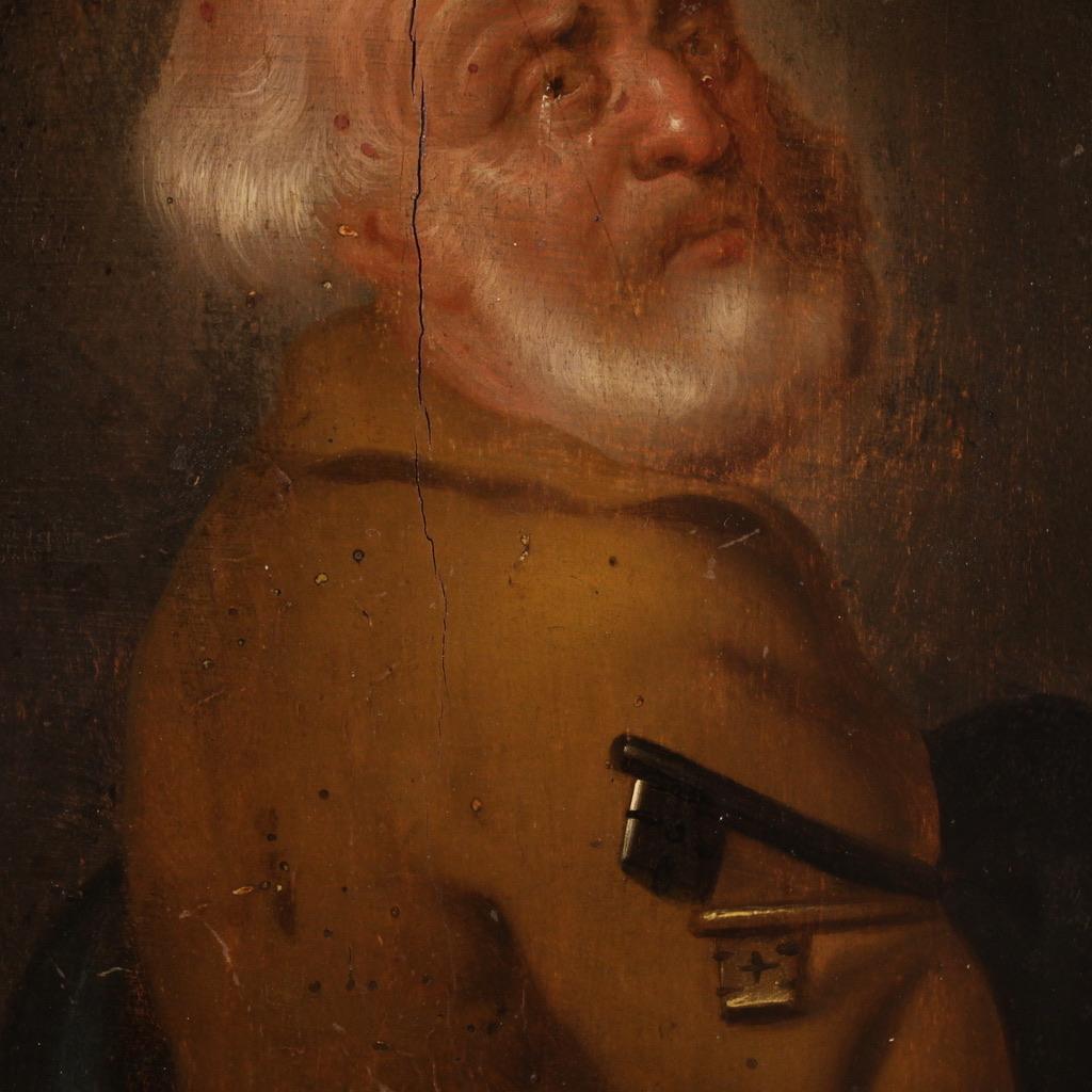 Late 18th Century 18th Century Oil on Panel Flemish Antique Religious Painting Saint Peter, 1780 For Sale