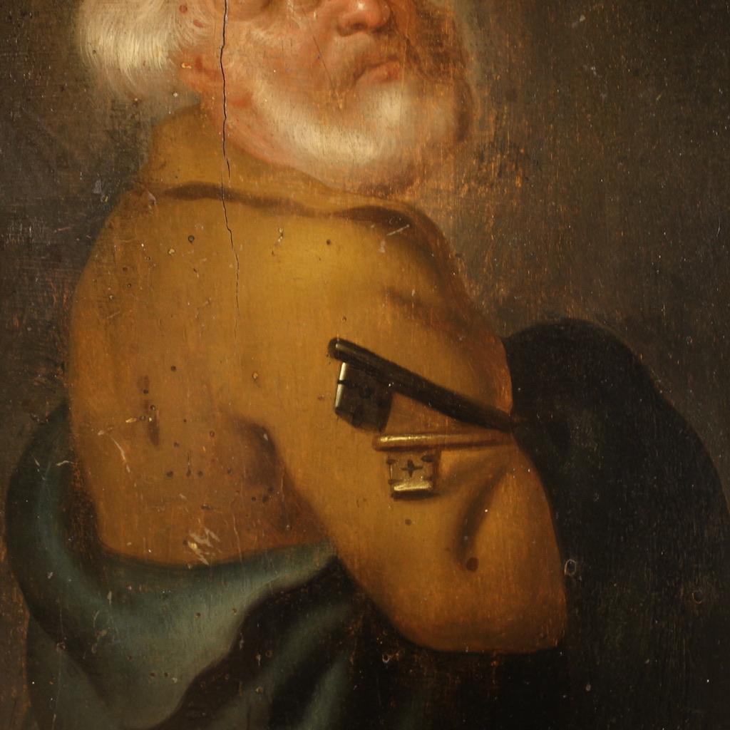 18th Century Oil on Panel Flemish Antique Religious Painting Saint Peter, 1780 For Sale 3