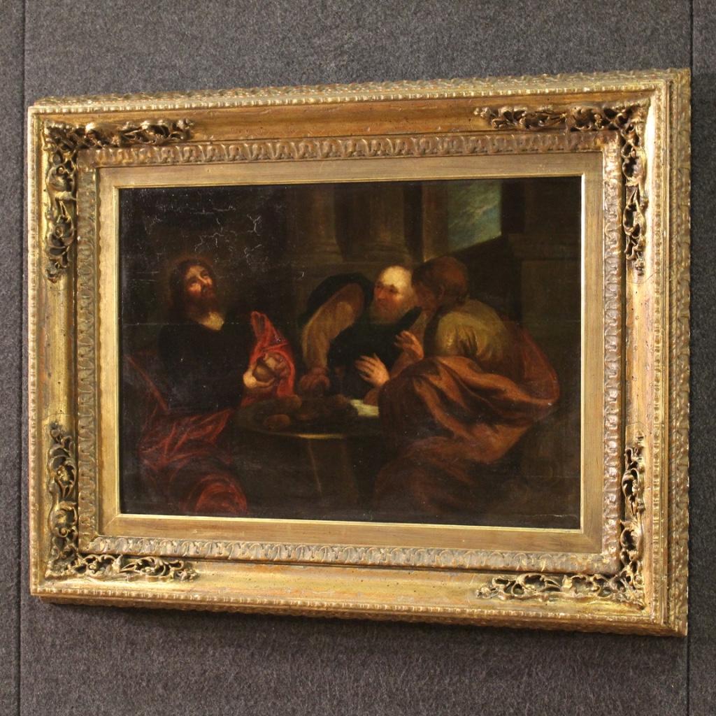18th Century Oil on Panel Flemish Antique Religious Painting Supper at Emmaus  For Sale 6