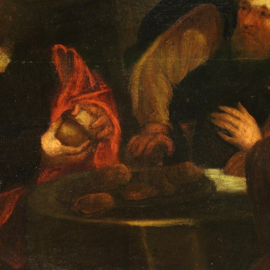 huile sur panneau du 18e siècle Peinture religieuse ancienne flamande Souper à Emmaüs  en vente 8