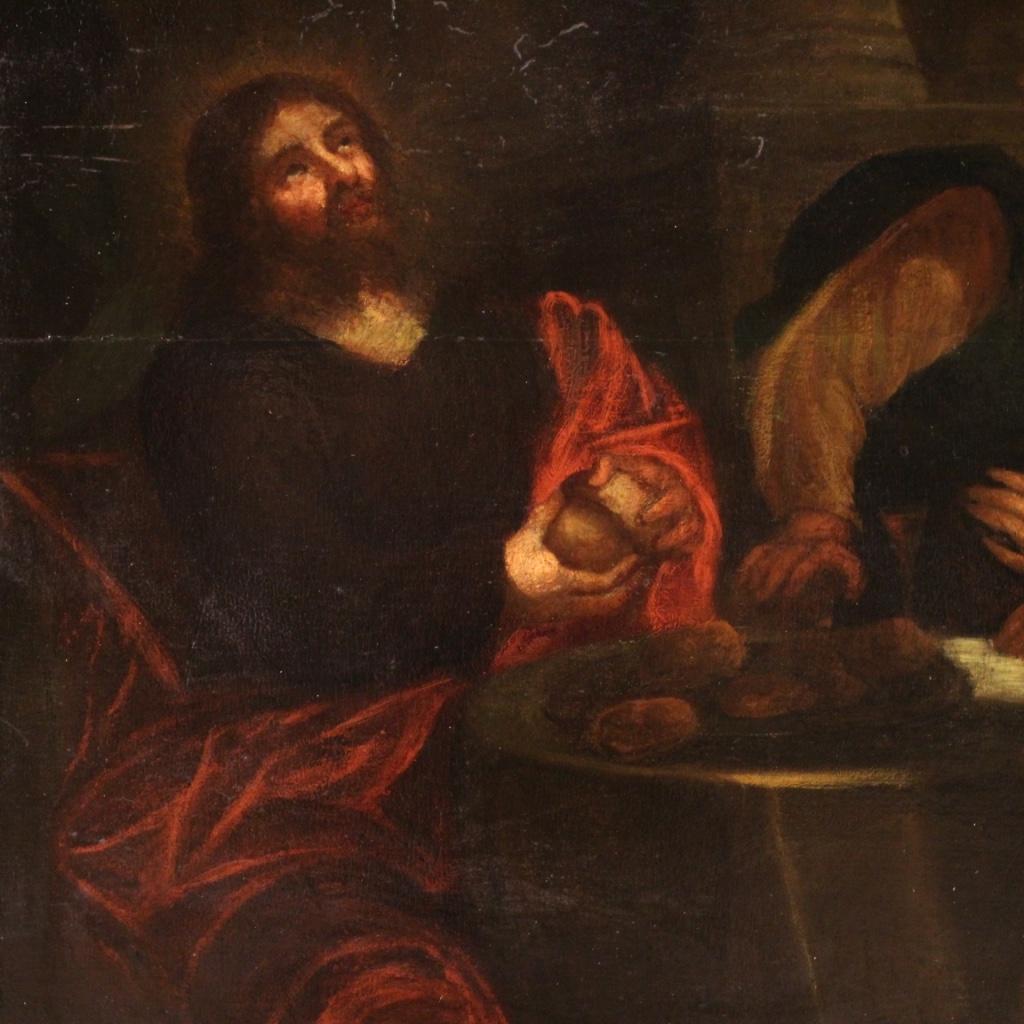 huile sur panneau du 18e siècle Peinture religieuse ancienne flamande Souper à Emmaüs  en vente 3