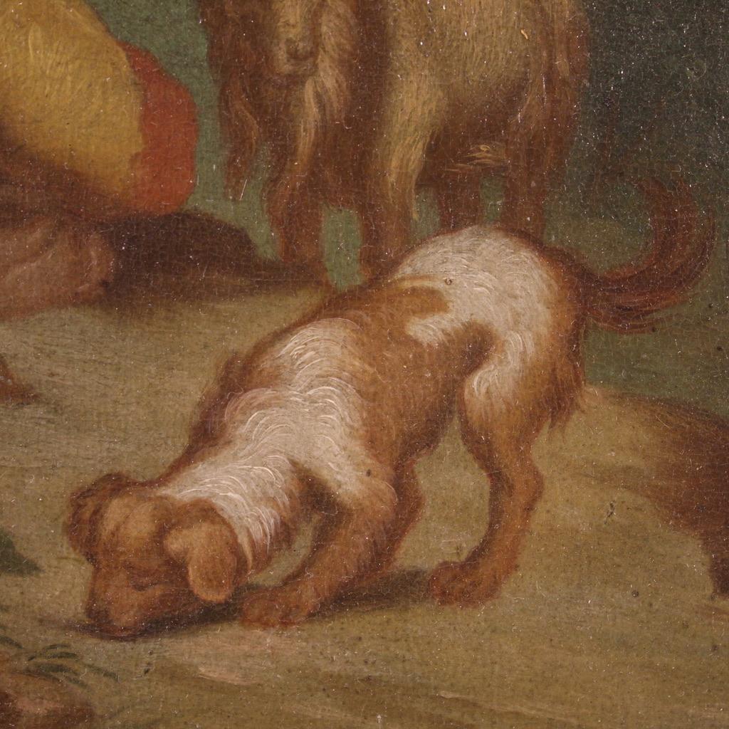 18th Century Oil on Panel Flemish Bucolic Landscape Painting Shepherd Dog, 1750 For Sale 7