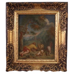 huile sur panneau du 18e siècle Peinture de paysage bucolique flamand Chien de berger, 1750