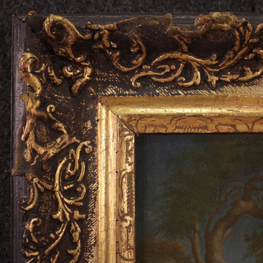 18th Century Oil On Panel Flemish Bucolic Landscape With Frame Paintin, 1750 For Sale 5