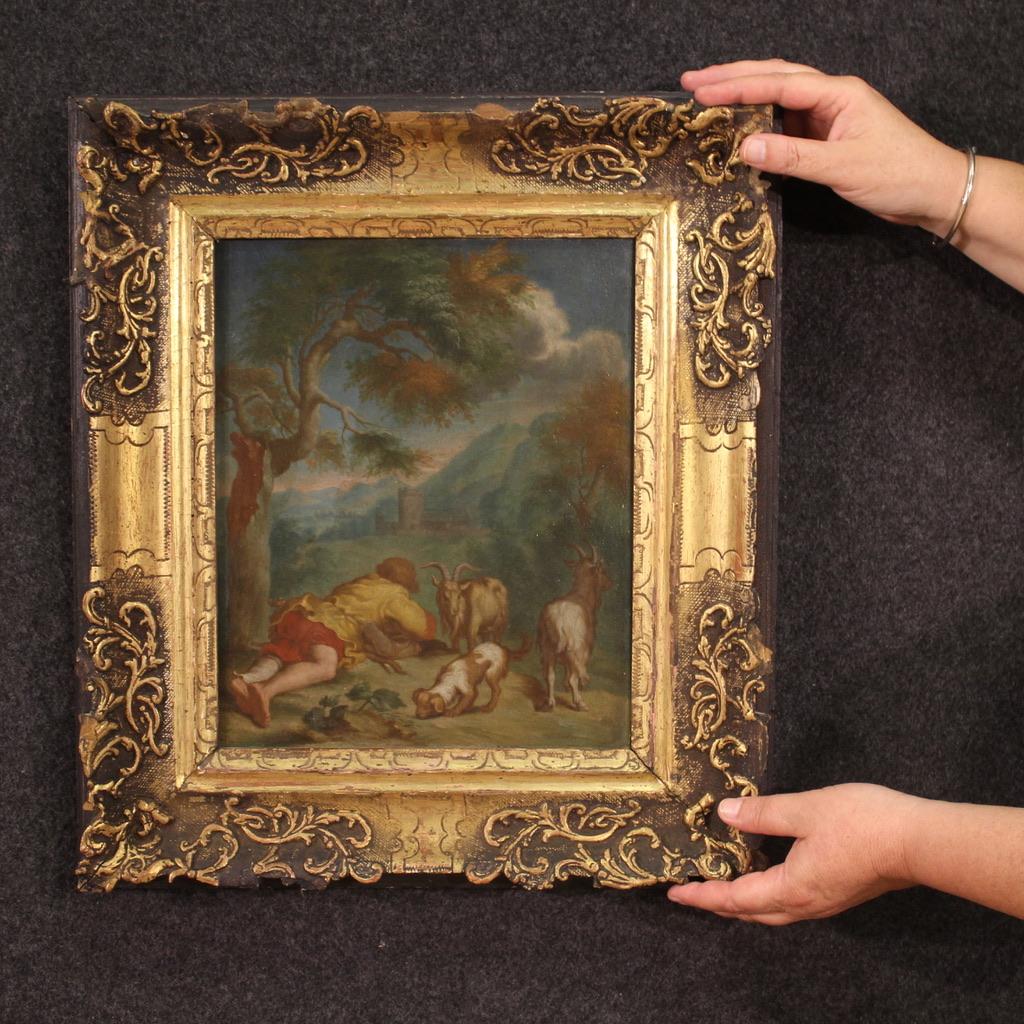 18th Century Oil On Panel Flemish Bucolic Landscape With Frame Paintin, 1750 For Sale 8