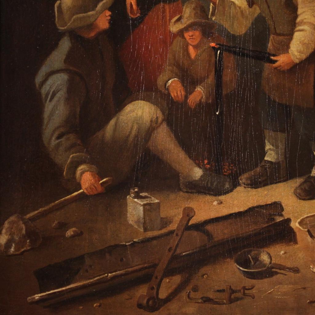 Belgian 18th Century Oil on Panel Flemish Genre Scene Painting, 1770