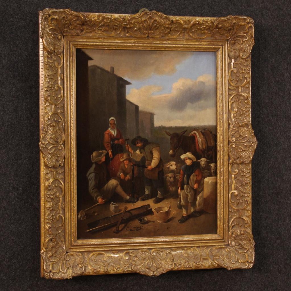 18th Century Oil on Panel Flemish Genre Scene Painting, 1770 2