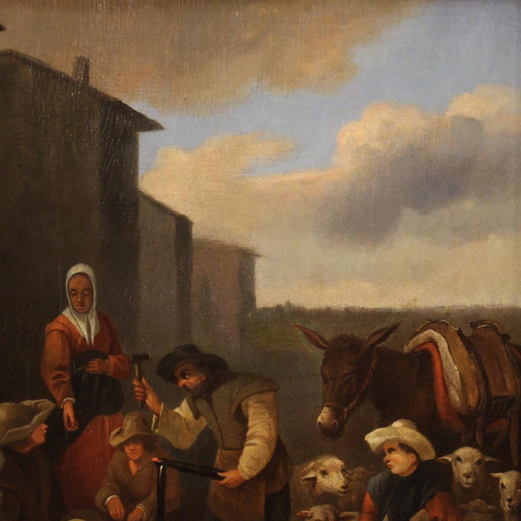 18th Century Oil on Panel Flemish Genre Scene Painting, 1770 3