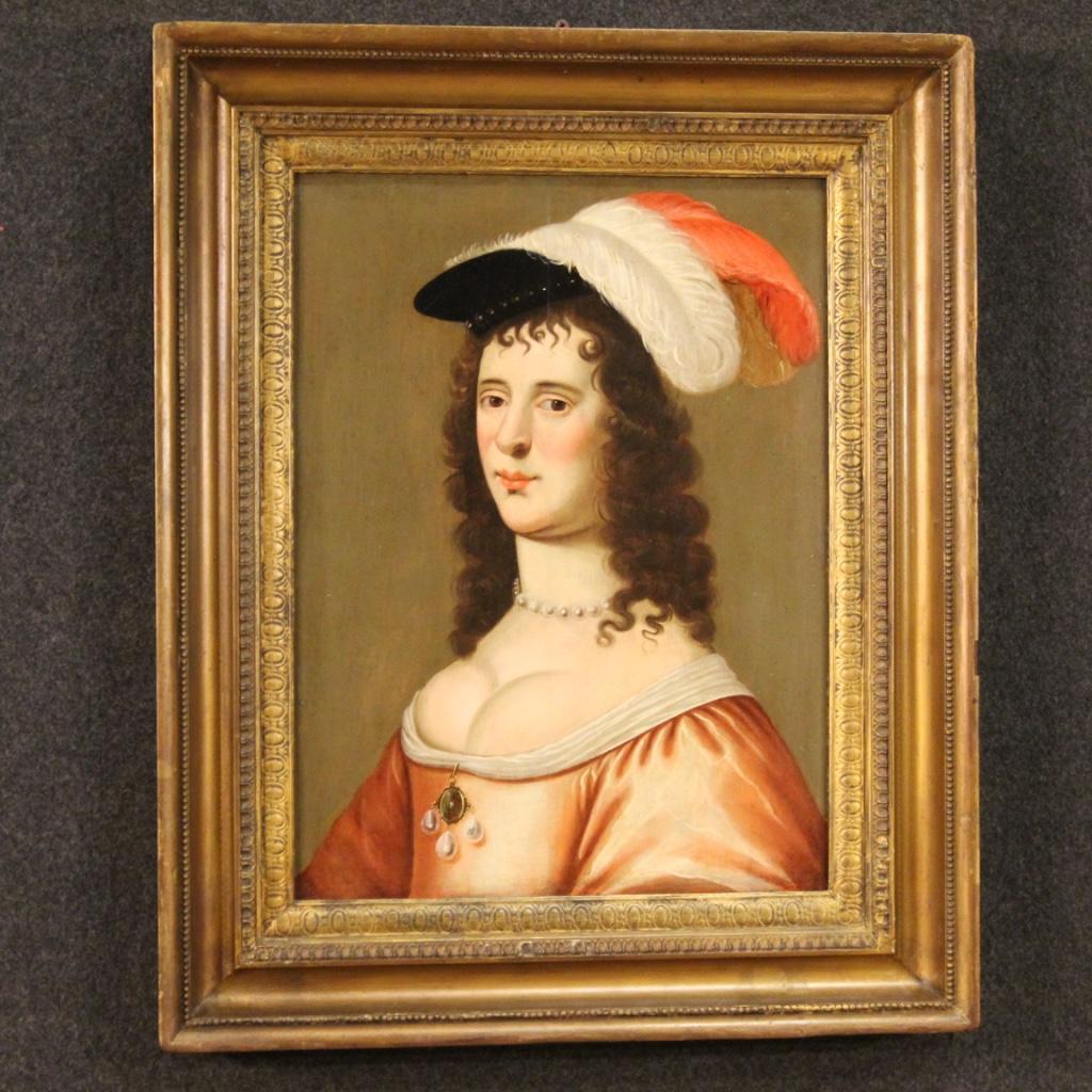 18. Jahrhundert, Öl auf Tafel, flämisches Gemälde, Porträt einer Dame, 1720 im Angebot 1