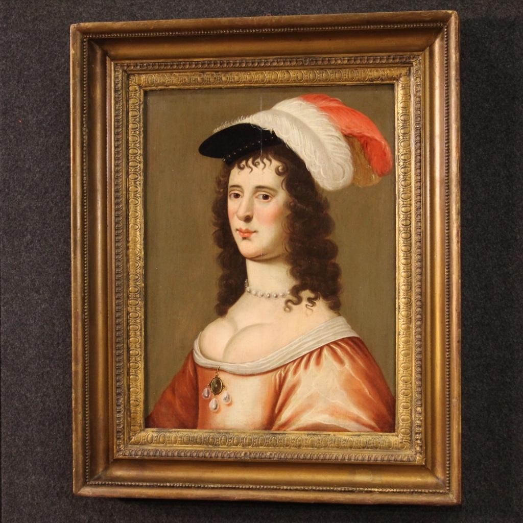 18th Century Oil on Panel Flemish Painting Portrait of a Lady, 1720 For Sale 4