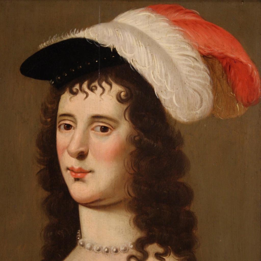 18. Jahrhundert, Öl auf Tafel, flämisches Gemälde, Porträt einer Dame, 1720 im Zustand „Gut“ im Angebot in Vicoforte, Piedmont