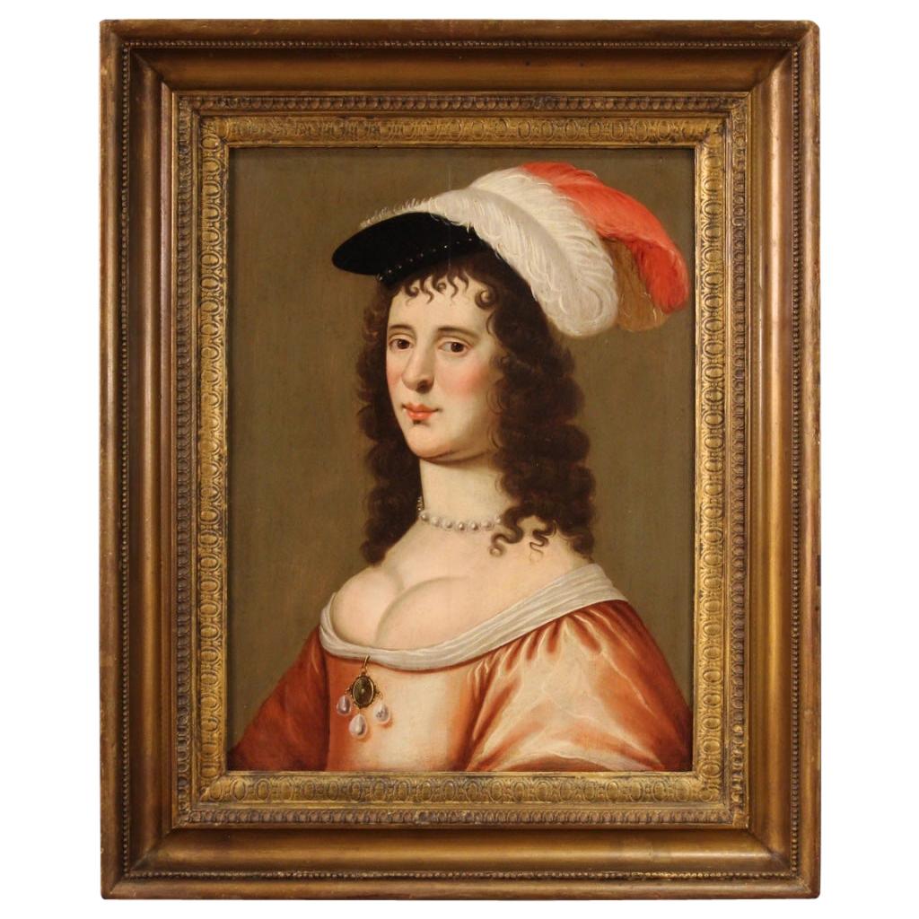 18th Century Oil on Panel Flemish Painting Portrait of a Lady, 1720
