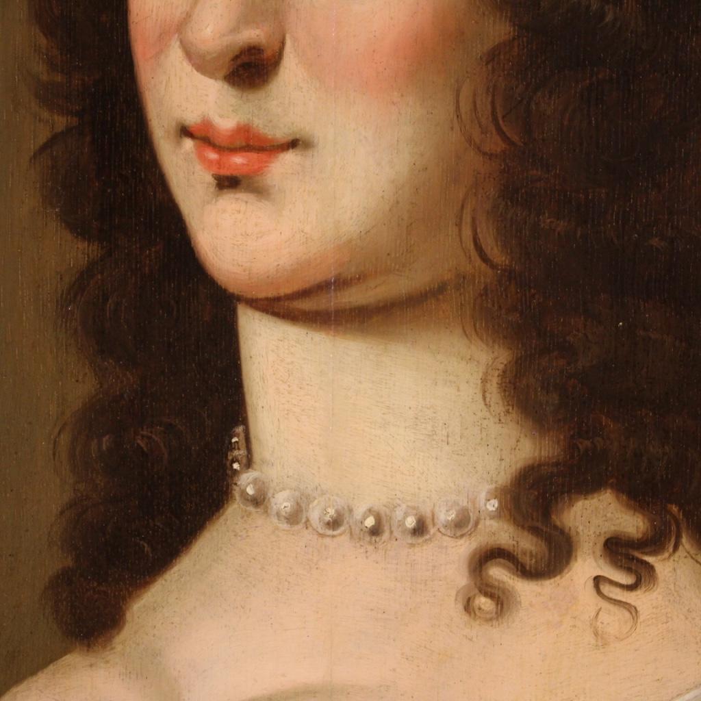 18th Century Oil on Panel Flemish Painting Portrait of a Noblewoman, 1720 7