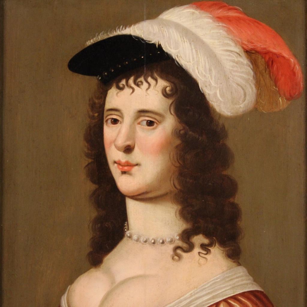 Dutch 18th Century Oil on Panel Flemish Painting Portrait of a Noblewoman, 1720