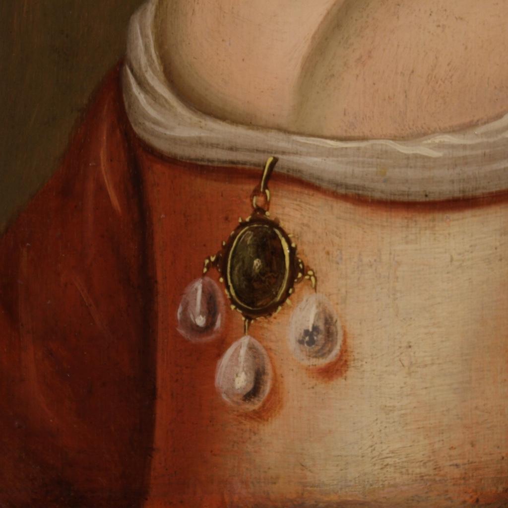 18th Century Oil on Panel Flemish Painting Portrait of a Noblewoman, 1720 In Good Condition In Vicoforte, Piedmont