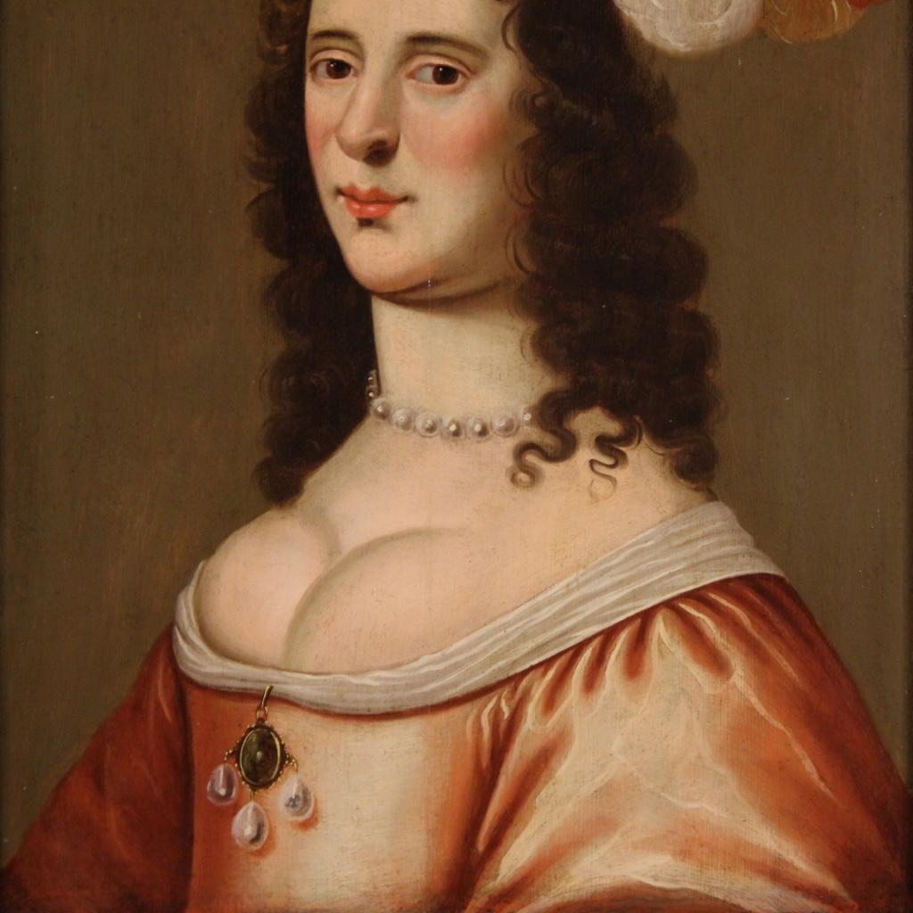18th Century Oil on Panel Flemish Painting Portrait of a Noblewoman, 1720 1