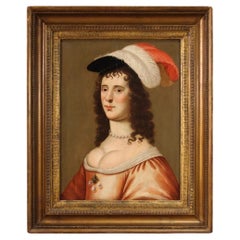 18th Century Oil on Panel Flemish Painting Portrait of a Noblewoman, 1720