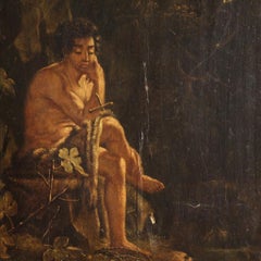 18th Century Oil on Panel French Antique Painting Saint John the Baptist, 1780