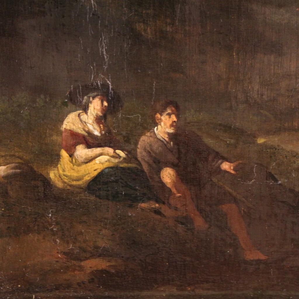 18. Jahrhundert Öl auf Tafel italienische Malerei Landschaft mit Rittern, 1750 im Angebot 5