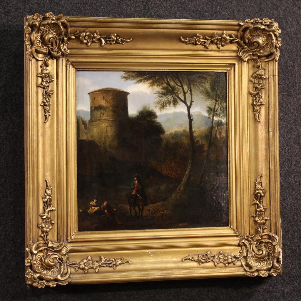 18. Jahrhundert Öl auf Tafel italienische Malerei Landschaft mit Rittern, 1750 im Angebot 7