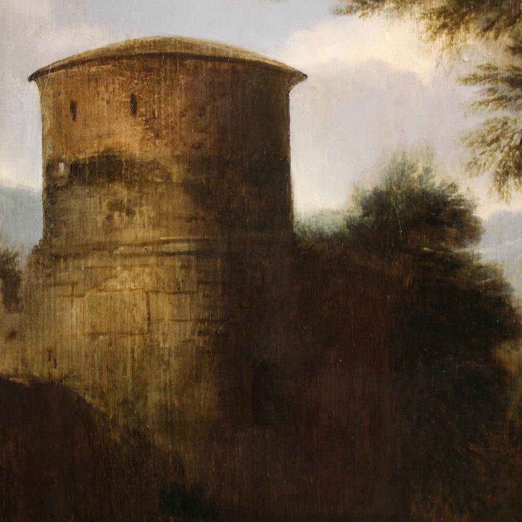 18. Jahrhundert Öl auf Tafel italienische Malerei Landschaft mit Rittern, 1750 im Angebot 8