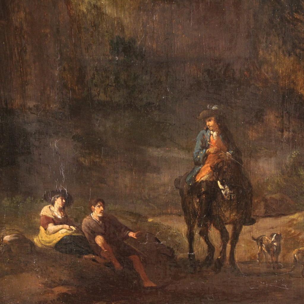 18. Jahrhundert Öl auf Tafel italienische Malerei Landschaft mit Rittern, 1750 (Geölt) im Angebot