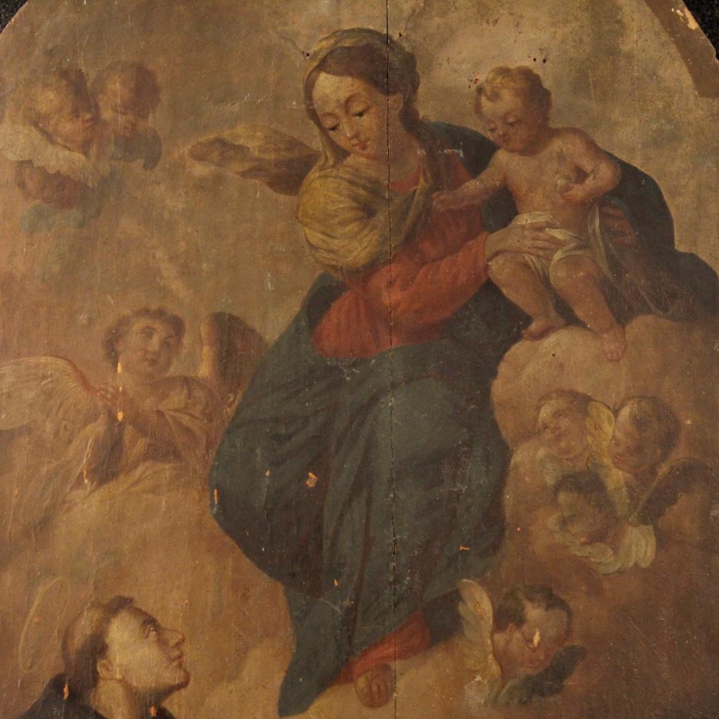 Antique Italian painting from 18th century. Work oil on panel depicting the subject of sacred art 