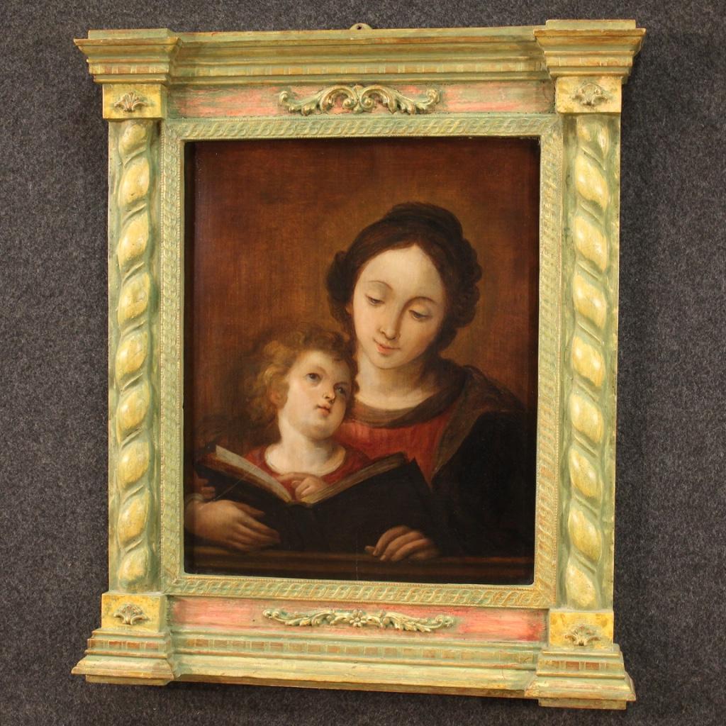 18th Century Oil on Panel Italian Religious Painting Virgin Mary, 1720 6