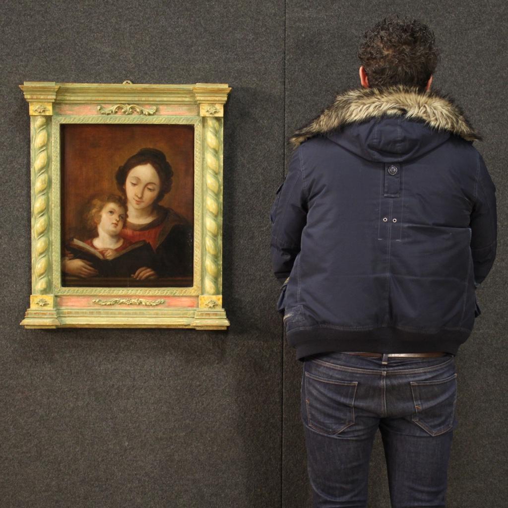 Oiled 18th Century Oil on Panel Italian Religious Painting Virgin Mary, 1720