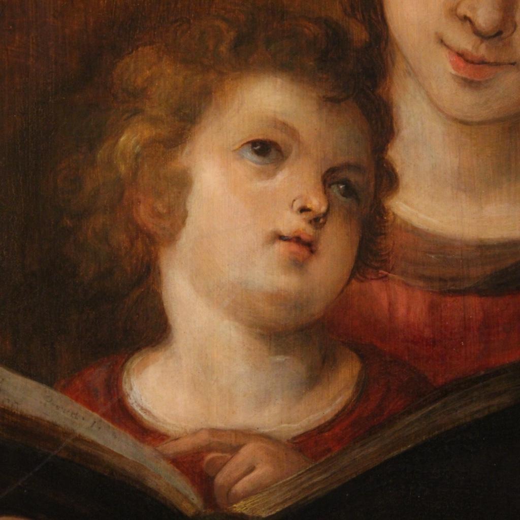 Wood 18th Century Oil on Panel Italian Religious Painting Virgin Mary, 1720